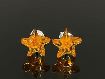 Boucles doreilles à clous en ambre balte • Bijoux taillés à