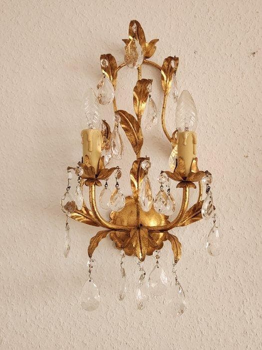 Kaars wandlamp - Verguld, IJzer, Kristal - Bladgoud met de, Antiek en Kunst, Antiek | Overige Antiek