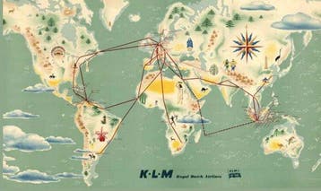 Anonymous - KLM - KLM Royal Dutch Airlines routekaart -, Antiquités & Art