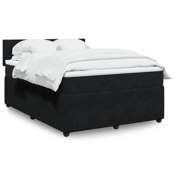 vidaXL Boxspring met matras fluweel zwart 140x200 cm, Verzenden