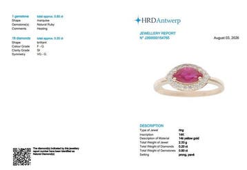 Ring - 14 karaat Geel goud - 1.00ct. tw. Robijn - Diamant