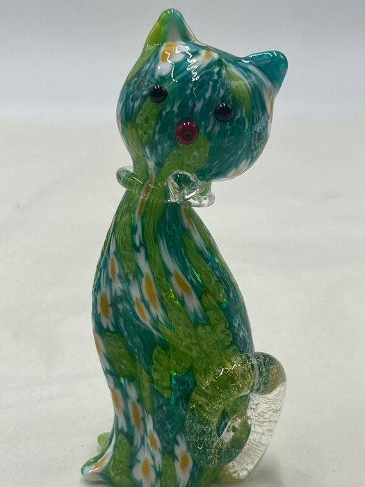Livio Campanella - Vaas - Muranoglas - Kat in Murrine-mix, Antiquités & Art, Antiquités | Verre & Cristal