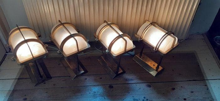 F.S. - Scheepslamp (4) - Koper, Messing, Glas, Antiek en Kunst, Curiosa en Brocante