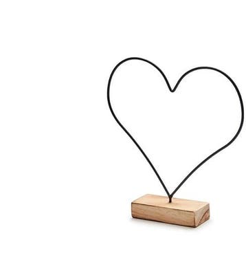 Metalen frame Hart op houten voet Zwart ca. 26 cm, Nieuw