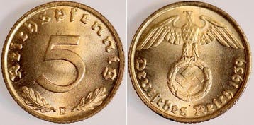 5 Pfennig Duitsland 5 Reichspfennig 1939 D prfr/stgl J363..., Verzenden, België
