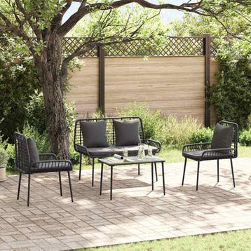 vidaXL Tuinfmeubels Set 4 st Zwart en Crème poly rattan, Verzenden, Nieuw