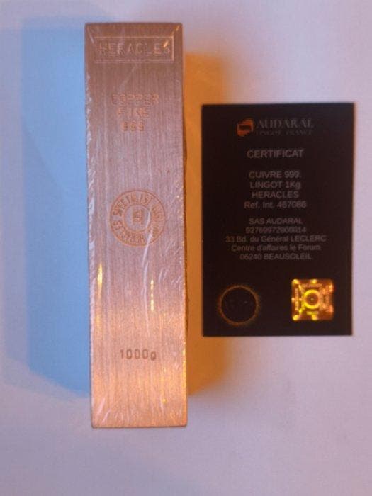 1 kilogram - Koper .999 - Founderie Heracles , France, Postzegels en Munten, Edelmetalen en Baren