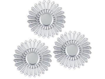 Veiling - Sierspiegel zon 3 stuks ronde hangspiegels zilver