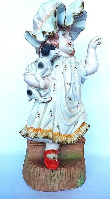 Beeldje, Heubach Piano Baby Bisque Porcelain: Girl with, Antiek en Kunst