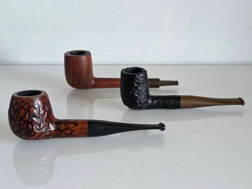 Trzy kolekcjonerskie fajki wrzocowe vintage – Dr. Hardy, Nieuw