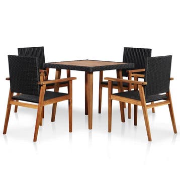 vidaXL 5-delige Tuinset poly rattan zwart en bruin, Verzenden, Nieuw, Tuinset