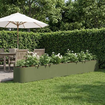 vidaXL Verhoogde Tuinbak Olijfgroen 380 x 40 x 40 cm Staal, Tuin en Terras, Verzenden, Nieuw