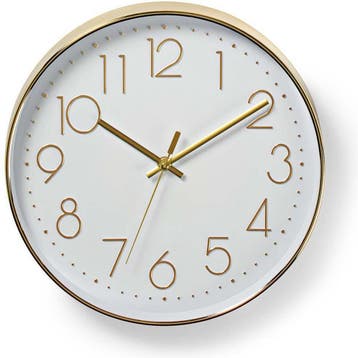 Nedis Wandklok - Diameter 30 cm - Goud / Wit, Verzenden, Nieuw