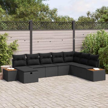 vidaXL Tuinbank Set met kussen met opslag Zwart poly rattan, Verzenden, Nieuw