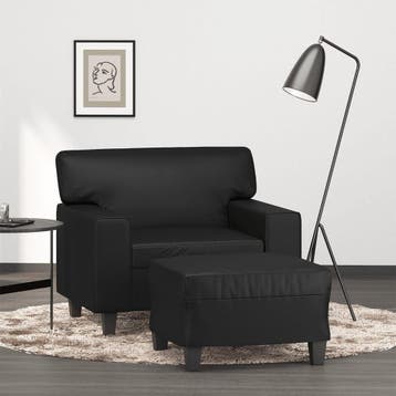 vidaXL Fauteuil met voetenbank / zetel 60 cm kunstleer zwart, Verzenden