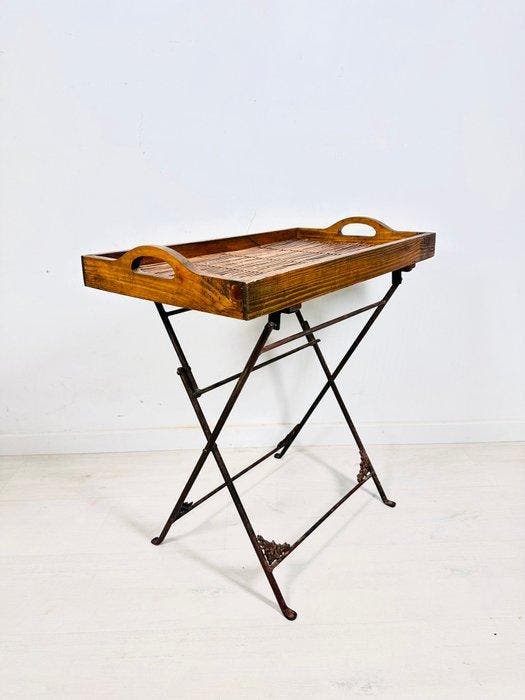Bijzettafel - Hout, Metaal - Vintage vouwbare, Antiquités & Art, Curiosités & Brocante