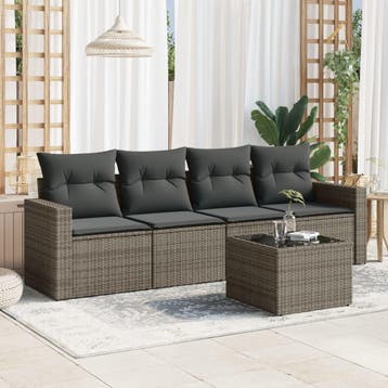 vidaXL 5-delige Loungeset met kussens poly rattan grijs, Verzenden, Loungeset