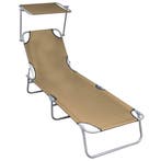 vidaXL Ligbed inklapbaar met luifel aluminium taupe, Verzenden, Nieuw