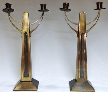 Kandelaber - Messing, Koper, Glas - School van Amsterdam
