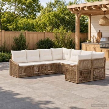 vidaXL Tuinbank Set 8 st 8-Aantal zitplaatsen Beige poly, Verzenden, Nieuw