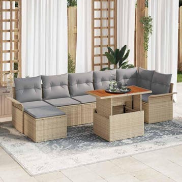 vidaXL Tuinbank Set 8 st Beige Poly rattan, Verzenden, Nieuw