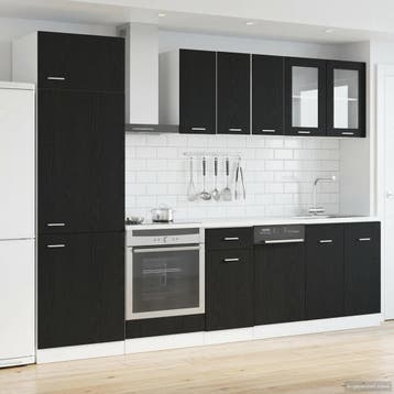 vidaXL Keuken Eenheid Lyon 8 pcs Zwart eiken Bewerkt hout, Huis en Inrichting, Verzenden, Nieuw