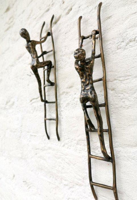 Beeldje - Ladders (2) - Brons, Antiek en Kunst, Kunst | Designobjecten