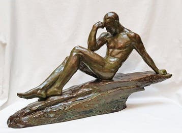 Le Faguays - Statue, Le penseur  - 38 cm - Terre cuite -, Antiquités & Art