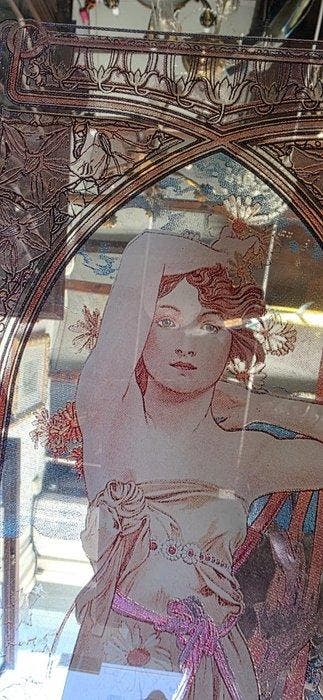 (After) Alphonse Mucha - Spiegel - Glas, Hout - Dagglans