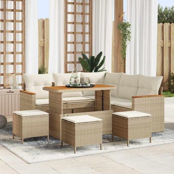 vidaXL Tuinbank Set 9 pcs Beige poly rattan, Verzenden, Nieuw