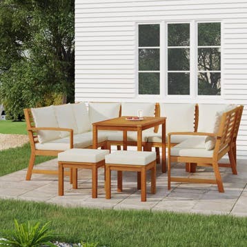 vidaXL 9-delige Tuinset met kussens massief acaciahout, Verzenden, Nieuw, Tuinset