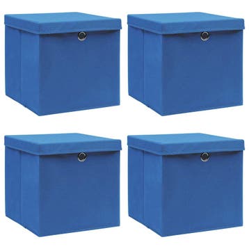 vidaXL Opbergboxen met deksel 4 st 32x32x32 cm stof blauw, Verzenden, Nieuw