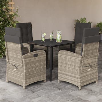 vidaXL 5-delige Tuinset met kussens poly rattan lichtgrijs, Verzenden, Nieuw, Tuinset