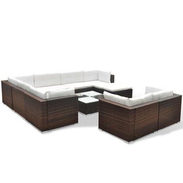 vidaXL 10-delige Loungeset met kussens poly rattan bruin, Verzenden, Nieuw, Loungeset