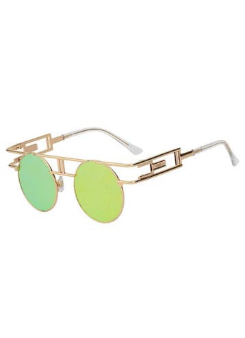 KIMU® Ronde Zonnebril Steampunk Burning Man Goud Montuur Ron, Ophalen of Verzenden, Nieuw, Geel
