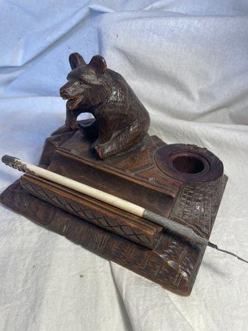 Encrier - Splendide Ours de La Foret Noire - Argent (Hure de