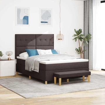 vidaXL Boxspring bed met hoofdeinde Donkerbruin 190 x 140 cm, Huis en Inrichting, Slaapkamer | Bedden, Verzenden, Nieuw
