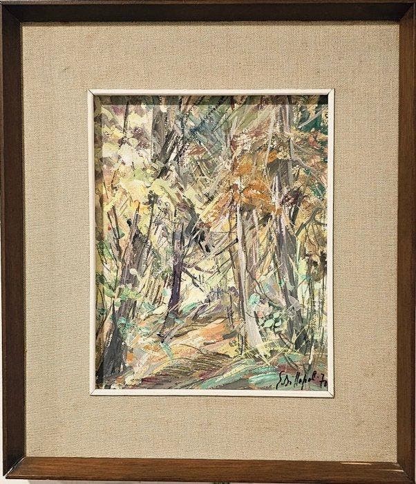 Edmondo Di Napoli (1938 - 2016) - Nel bosco, Antiquités & Art, Art | Peinture | Classique