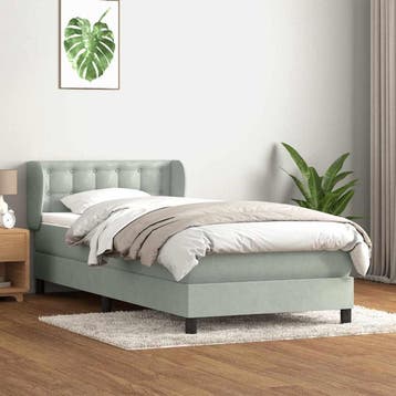 vidaXL Boxspring met matras fluweel lichtgrijs 90x220 cm, Verzenden, Nieuw