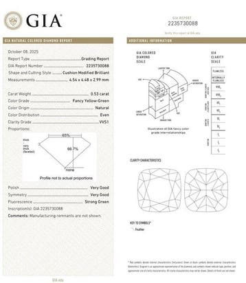 1 pcs Diamant (Natuurlijk gekleurd) - 0.53 ct - Cushion -, Nieuw