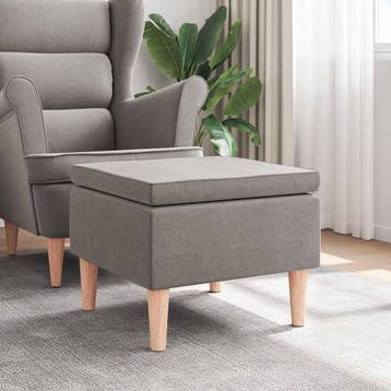 vidaXL Kruk met houten poten stof taupe, Verzenden, Nieuw