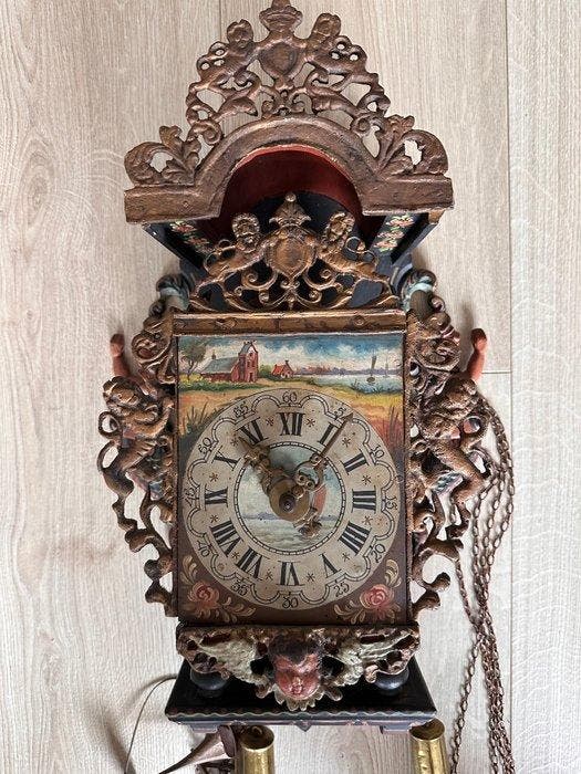 Horloge de chaise frisonne - Antique Bois, Cuivre, Plaqué or, Antiquités & Art, Antiquités | Horloges