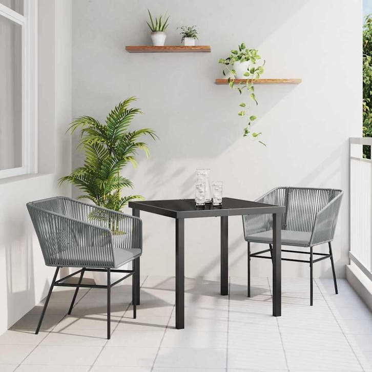 vidaXL Tuin Eettafel Set met kussen 3 pcs Grijs Gepoedercoat, Jardin & Terrasse, Ensembles de jardin, Envoi