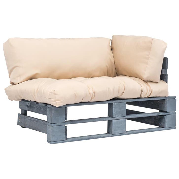 vidaXL Tuinbank pallet met zandkleurige kussens grenenhout, Jardin & Terrasse, Ensembles de jardin, Envoi