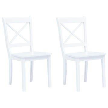 vidaXL Eetkamerstoelen 2 st massief rubberwood wit, Verzenden, Nieuw
