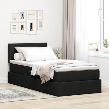 vidaXL LED opbergbed met matras Zwart 100 x 200 cm Stof, Verzenden
