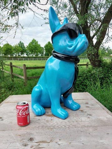 Statue, funny dog with sunglasses in blue color - 60 cm -