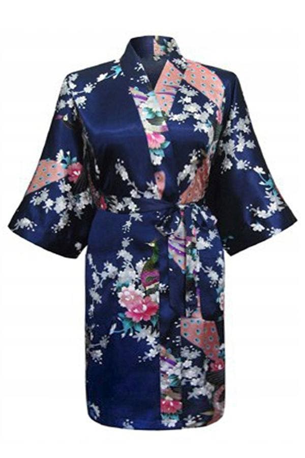 KIMU® Kimono Donkerblauw Kort M-L Yukata Satijn Boven de Kni, Kleding | Dames, Carnavalskleding en Feestkleding, Nieuw, Ophalen of Verzenden