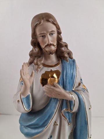 Beeld, Heilig Hart van Jezus - 35 cm - Zacht porcelein