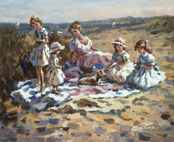 Francis Cristaux (1950) - Dans les Dunes - Fillettes et leur, Antiek en Kunst